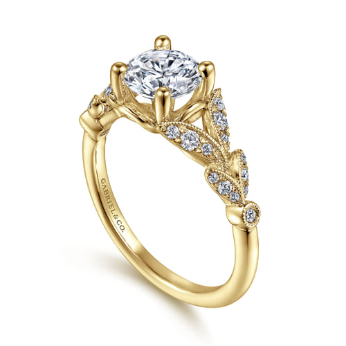 Vintage Inspired 14K Yellow Gold Split Shank Round Diamond Engagement Ring