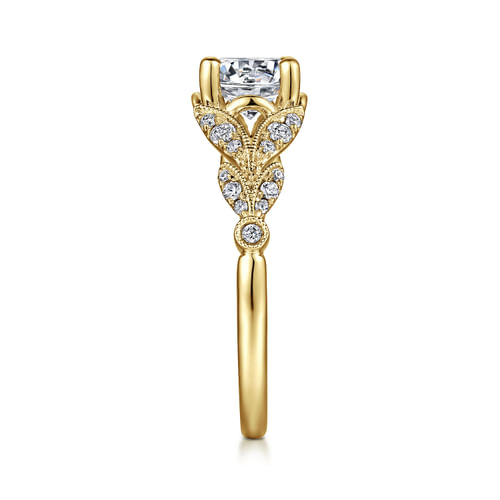 Vintage Inspired 14K Yellow Gold Split Shank Round Diamond Engagement Ring