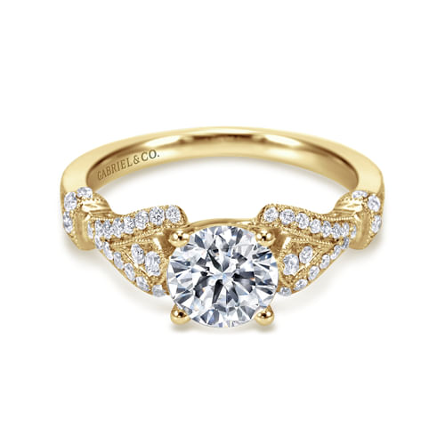 Vintage Inspired 14K Yellow Gold Split Shank Round Diamond Engagement Ring