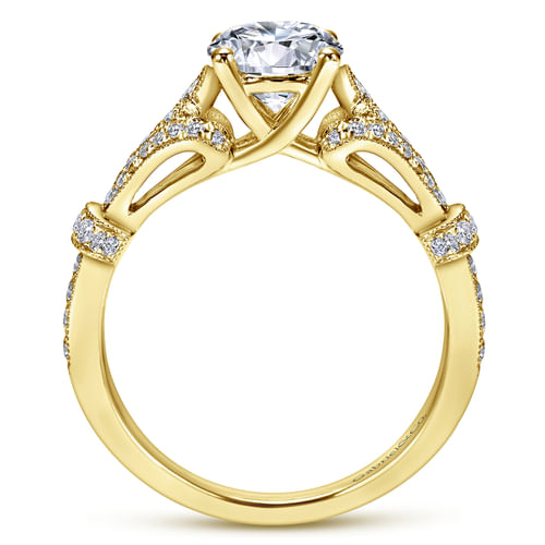 Vintage Inspired 14K Yellow Gold Split Shank Round Diamond Engagement Ring