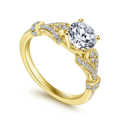 Vintage Inspired 14K Yellow Gold Split Shank Round Diamond Engagement Ring