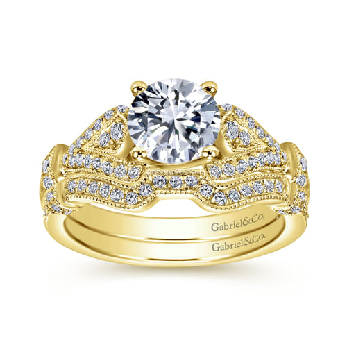 Vintage Inspired 14K Yellow Gold Split Shank Round Diamond Engagement Ring