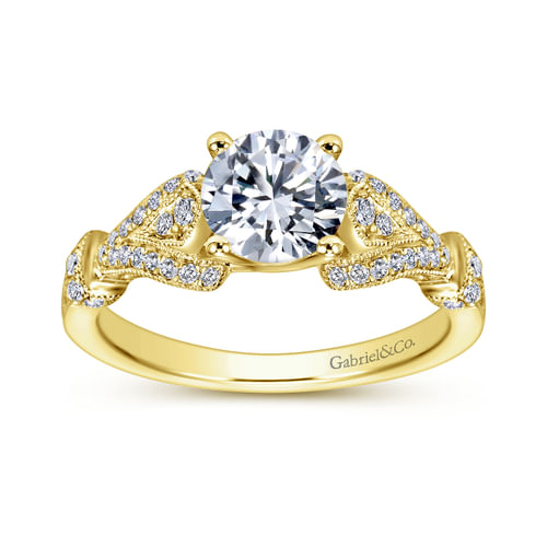 Vintage Inspired 14K Yellow Gold Split Shank Round Diamond Engagement Ring