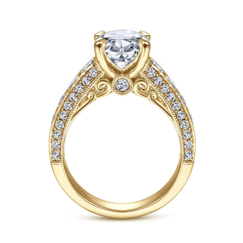 Vintage Inspired 14K Yellow Gold Wide Band Oval Diamond Channel Set Engagement Ring