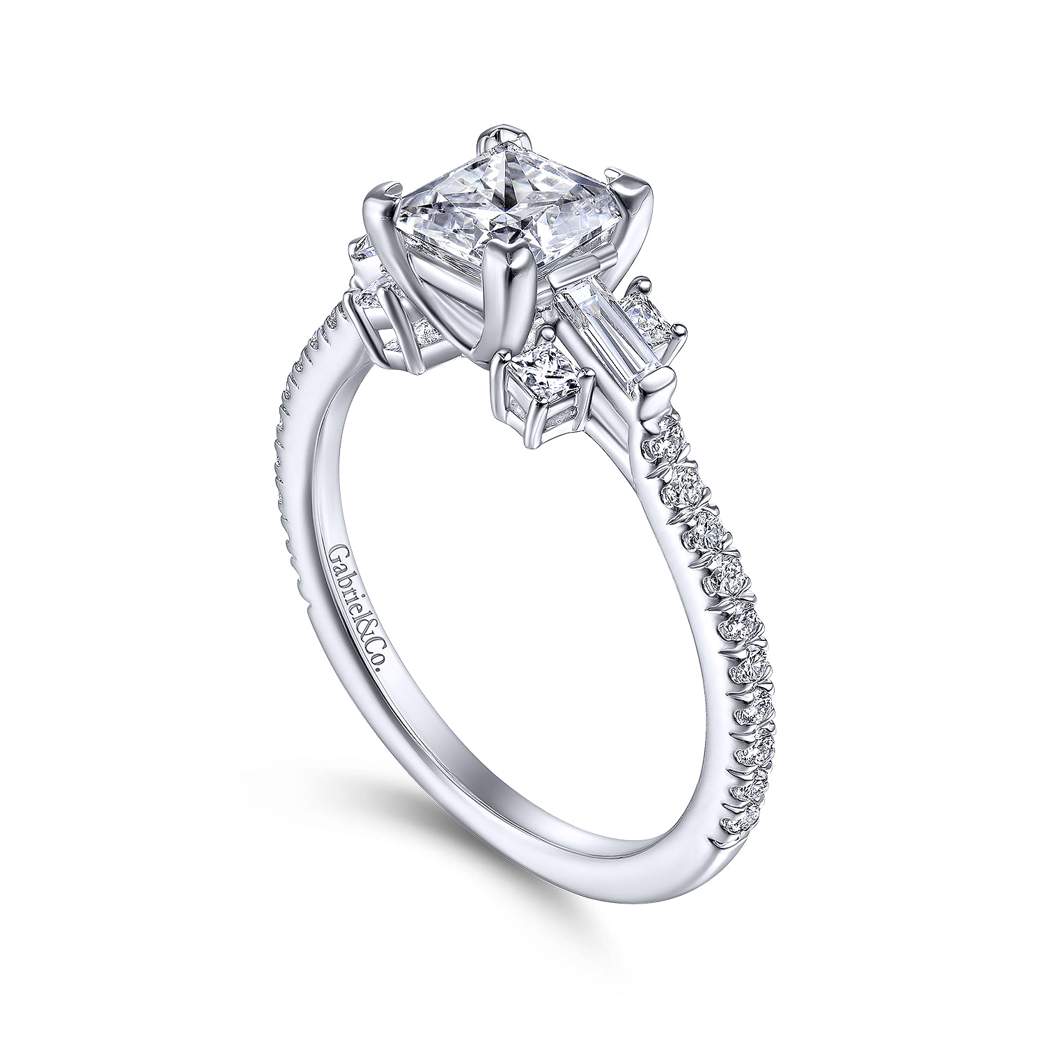 Vintage Inspired 14k White Gold Princess Cut Three Stone Diamond Channel Set Engagement Ring