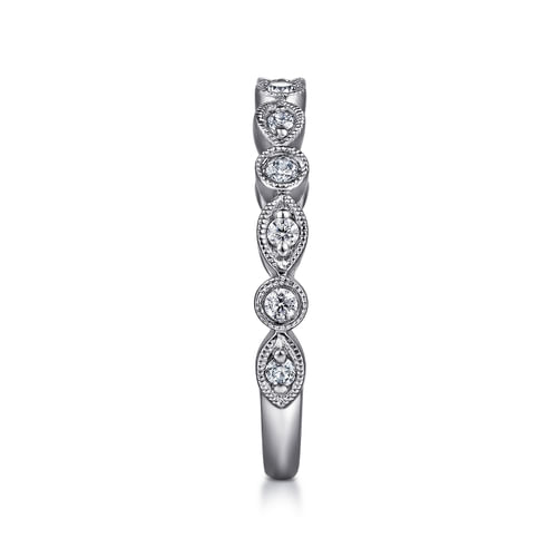 Vintage Inspired 18K White Gold Marquise and Round Station Diamond Anniversary Band