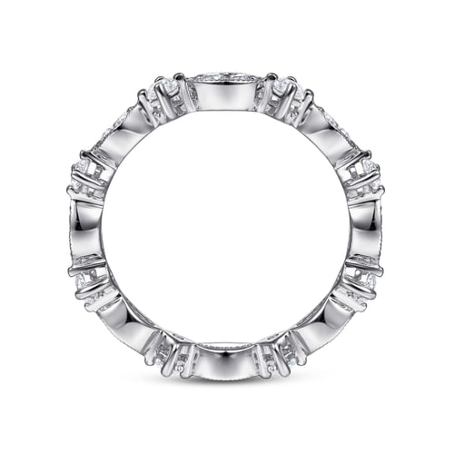 Vintage Inspired 18K White Gold Marquise and Round Station Diamond Eternity Band