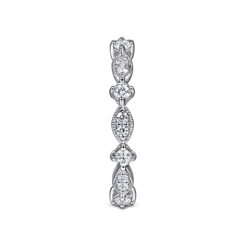 Vintage Inspired 18K White Gold Marquise and Round Station Diamond Eternity Band