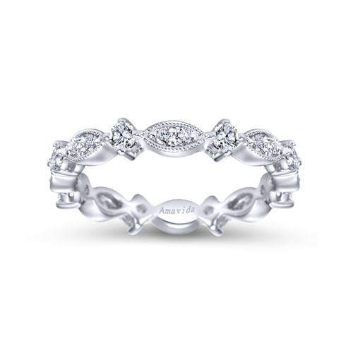 Vintage Inspired 18K White Gold Marquise and Round Station Diamond Eternity Band
