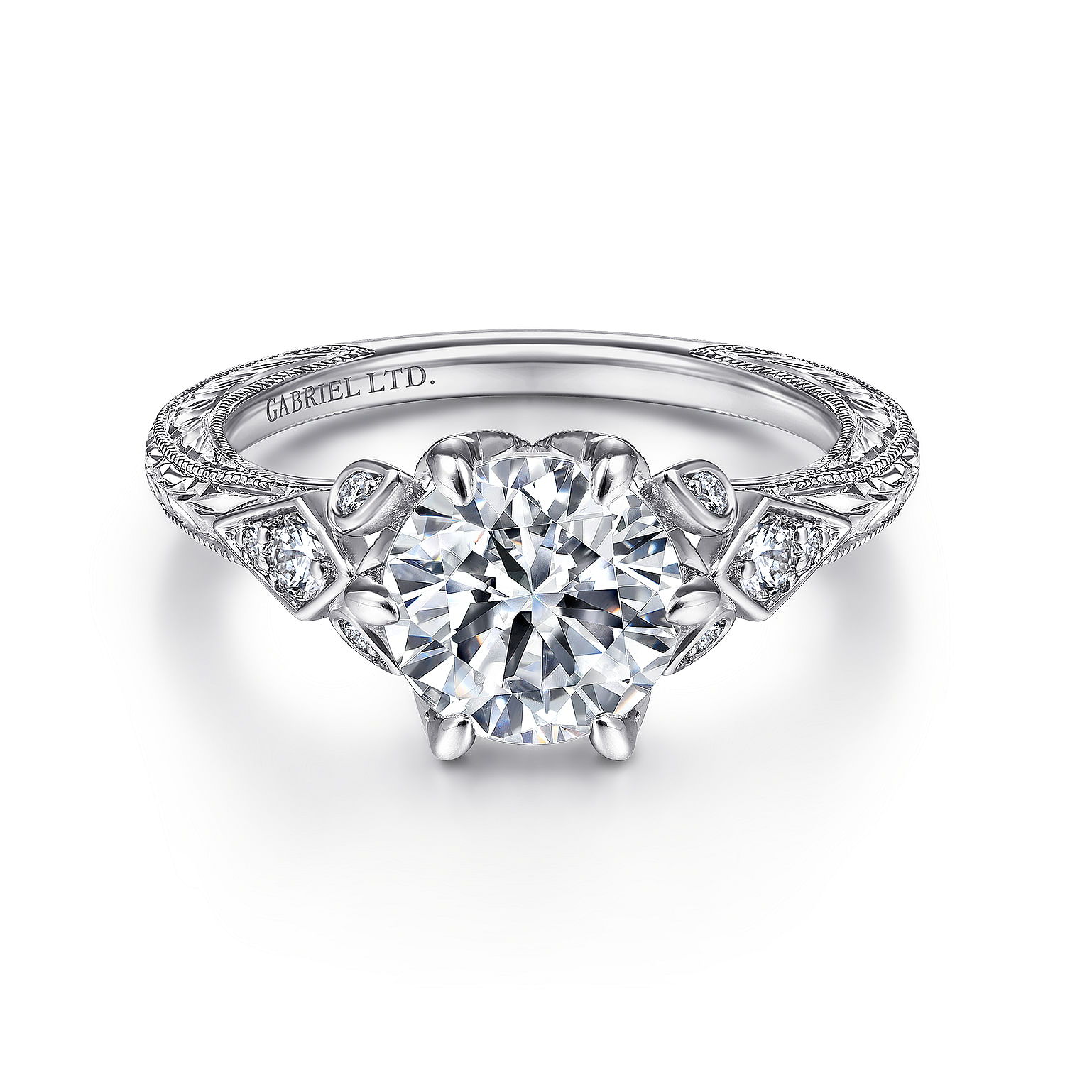 Gabriel - Vintage Inspired 18K White Gold Round Diamond Channel Set Engagement Ring