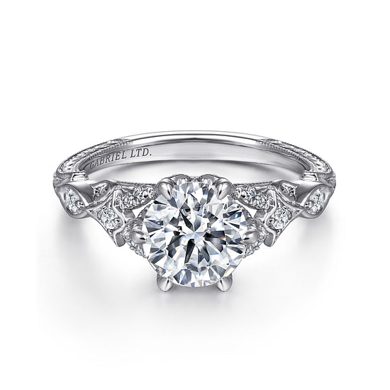 Gabriel - Vintage Inspired 18K White Gold Round Diamond Engagement Ring