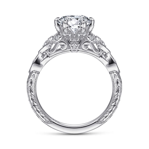 Vintage Inspired 18K White Gold Round Diamond Engagement Ring