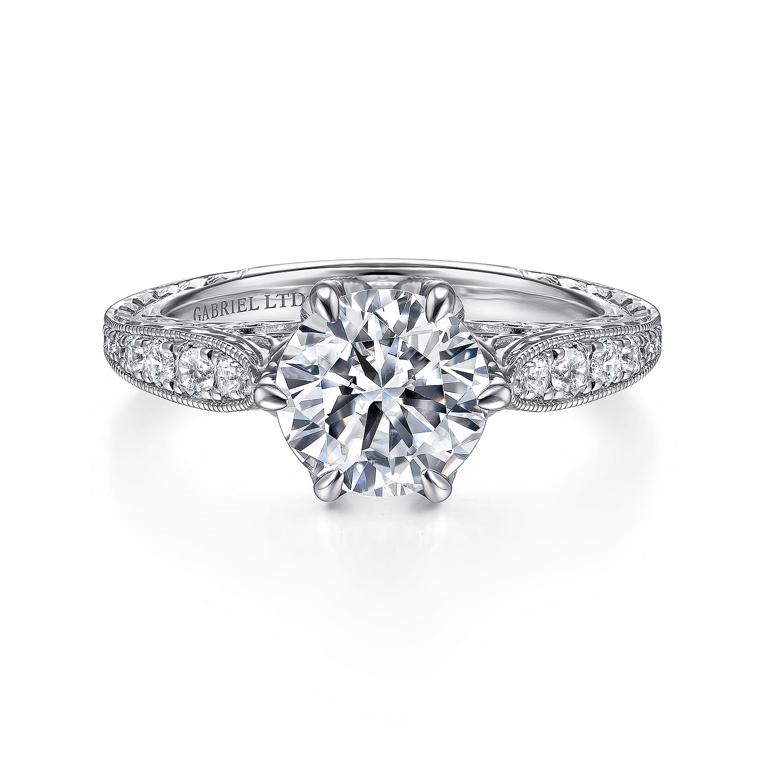Gabriel - Vintage Inspired 18K White Gold Round Diamond Engagement Ring