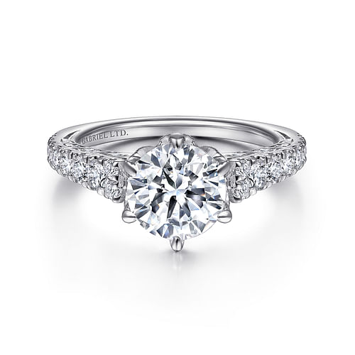 Vintage Inspired 18K White Gold Round Diamond Engagement Ring