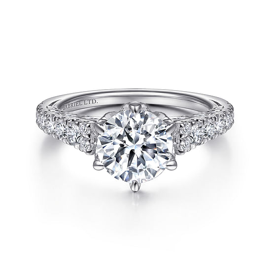 Gabriel - Vintage Inspired 18K White Gold Round Diamond Engagement Ring