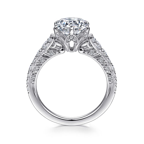 Vintage Inspired 18K White Gold Round Diamond Engagement Ring