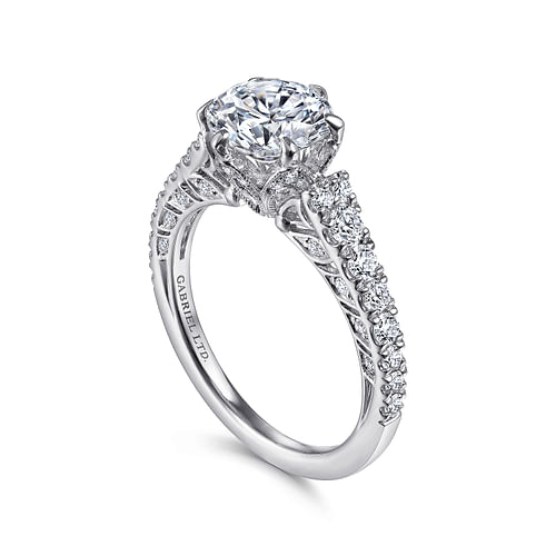 Vintage Inspired 18K White Gold Round Diamond Engagement Ring