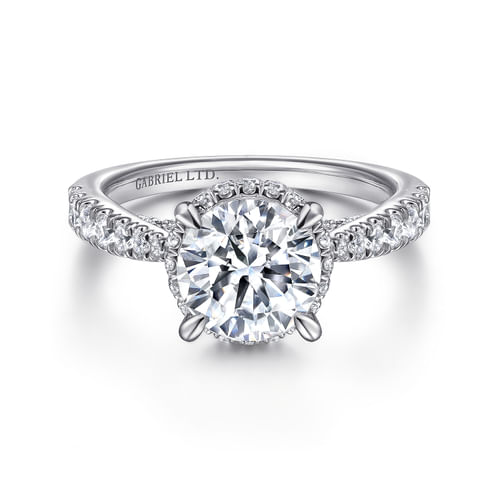 Vintage Inspired 18K White Gold Round Diamond Engagement Ring
