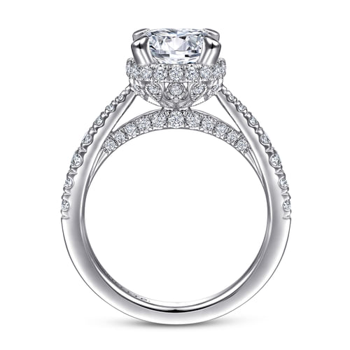 Vintage Inspired 18K White Gold Round Diamond Engagement Ring