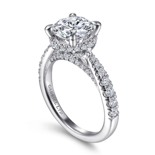 Vintage Inspired 18K White Gold Round Diamond Engagement Ring