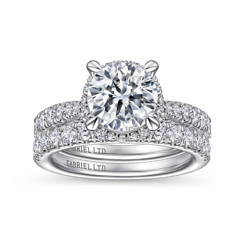 Vintage Inspired 18K White Gold Round Diamond Engagement Ring