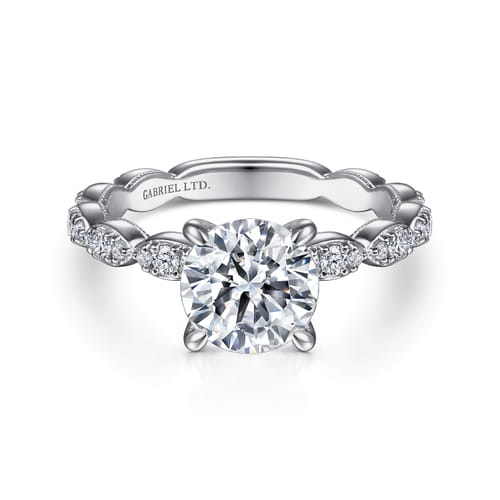 Vintage Inspired 18K White Gold Round Diamond Engagement Ring