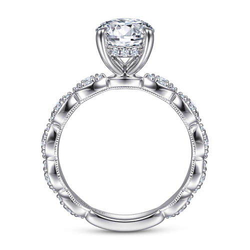 Vintage Inspired 18K White Gold Round Diamond Engagement Ring