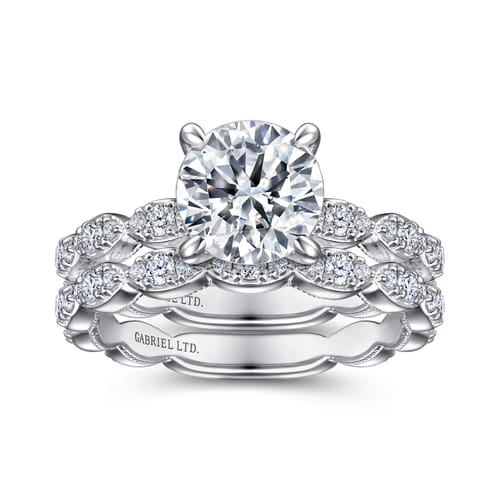 Vintage Inspired 18K White Gold Round Diamond Engagement Ring