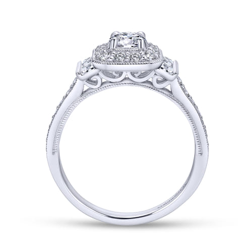 Vintage Inspired 18K White Gold Round Halo Diamond Engagement Ring