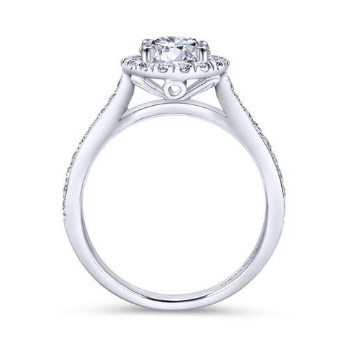Vintage Inspired 18K White Gold Round Halo Diamond Engagement Ring