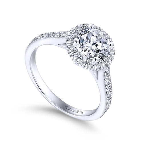 Vintage Inspired 18K White Gold Round Halo Diamond Engagement Ring