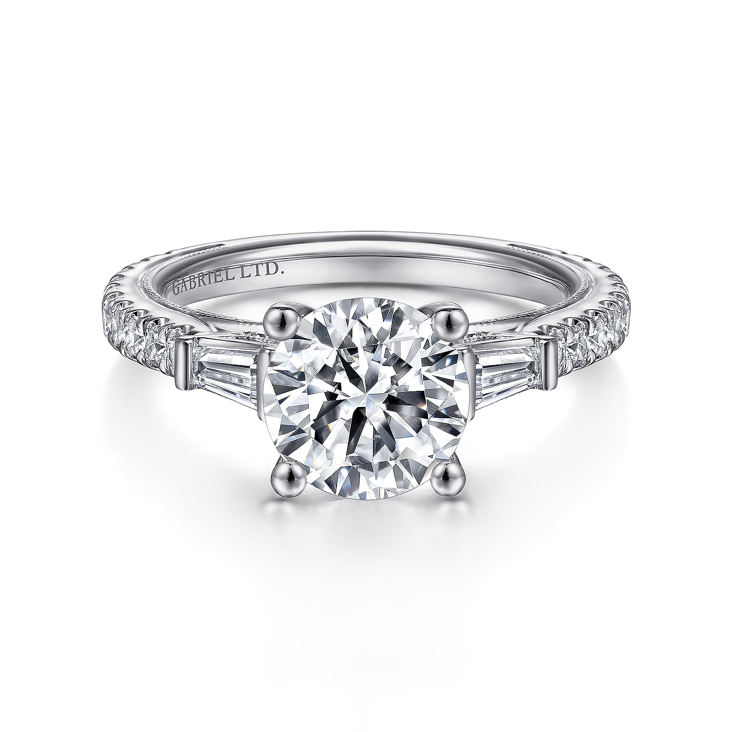 Gabriel - Vintage Inspired 18K White Gold Round Three Stone Diamond Engagement Ring