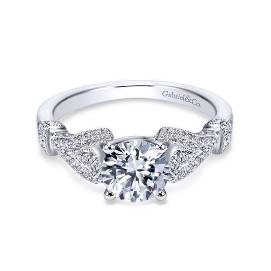 Gabriel - Vintage Inspired 18K White Gold Split Shank Round Diamond Engagement Ring
