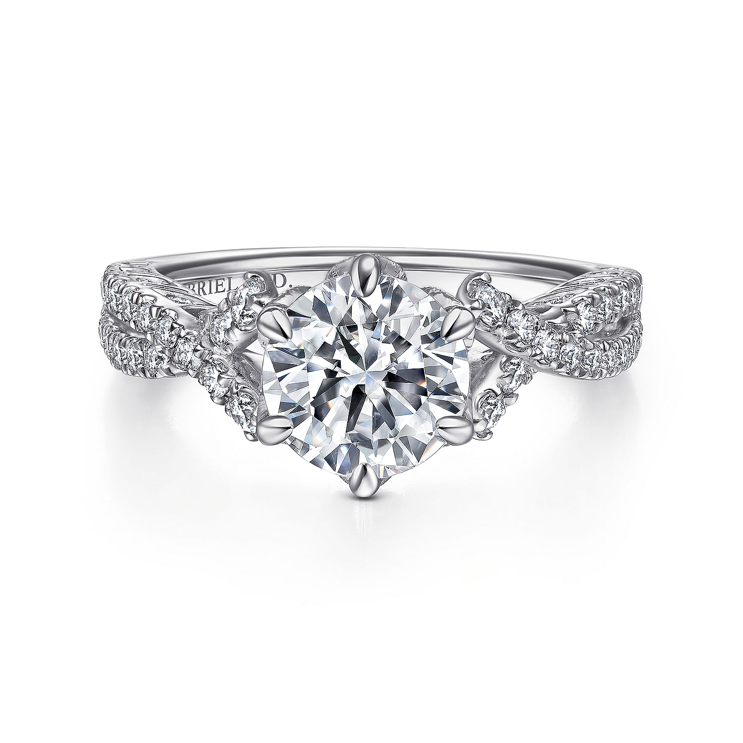 Gabriel - Vintage Inspired 18K White Gold Twisted Round Diamond Engagement Ring