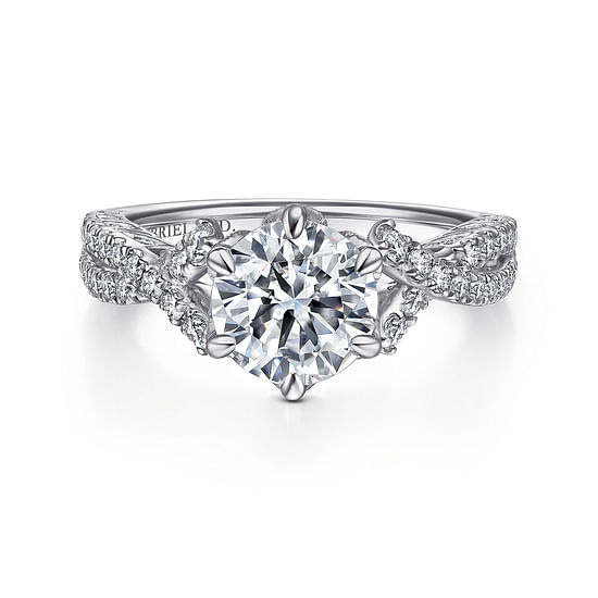 Gabriel - Vintage Inspired 18K White Gold Twisted Round Diamond Engagement Ring