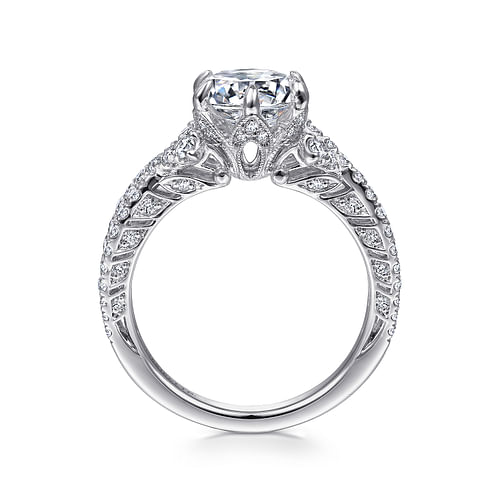 Vintage Inspired 18K White Gold Twisted Round Diamond Engagement Ring