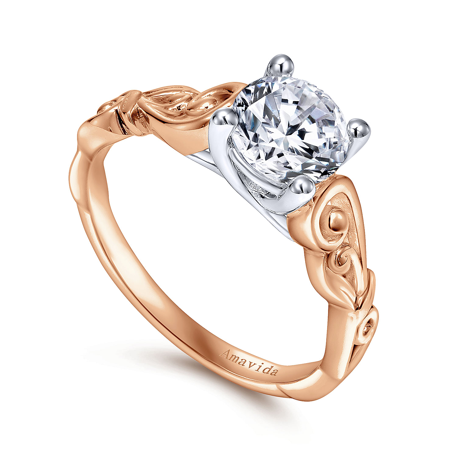 Vintage Inspired 18K White-Rose Gold Round Solitaire Engagement Ring