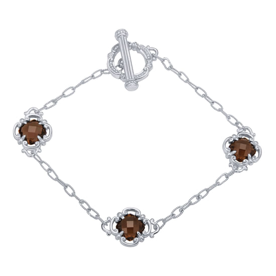 Gabriel - Vintage Inspired 925 Sterling Silver Bracelet with Smoky Quartz Stations
