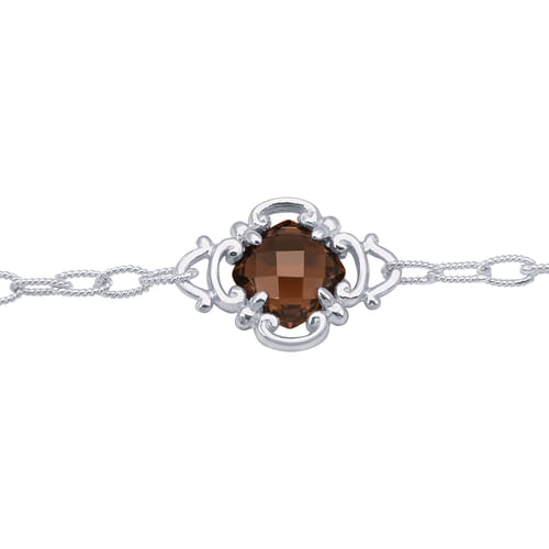 Vintage Inspired 925 Sterling Silver Bracelet with Smoky Quartz Stations