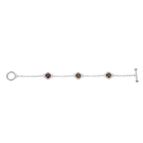 Vintage Inspired 925 Sterling Silver Bracelet with Smoky Quartz Stations