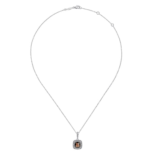 Vintage Inspired 925 Sterling Silver Cushion Cut Smokey Quartz Pendant Necklace