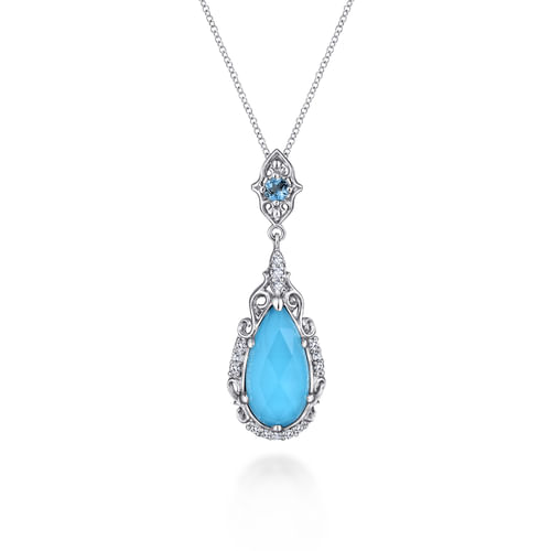 Vintage Inspired 925 Sterling Silver Teardrop Pendant  Necklace