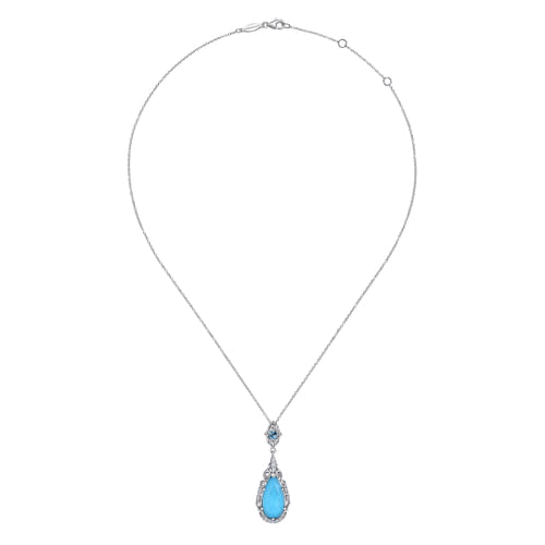 Vintage Inspired 925 Sterling Silver Teardrop Pendant  Necklace