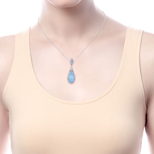 Vintage Inspired 925 Sterling Silver Teardrop Pendant  Necklace