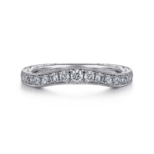 Vintage Inspired Curved 14K White Gold Micro Pavé Diamond Anniversary Band