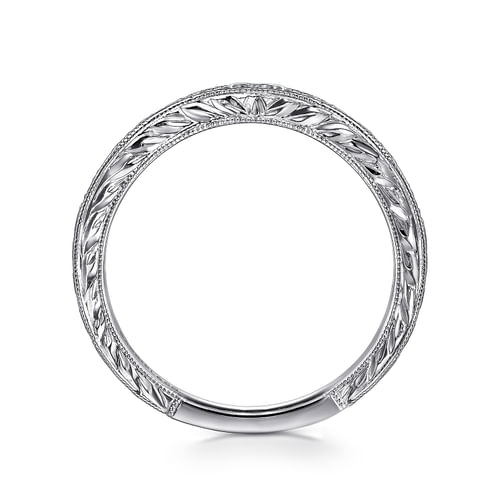 Vintage Inspired Curved 14K White Gold Micro Pavé Diamond Anniversary Band