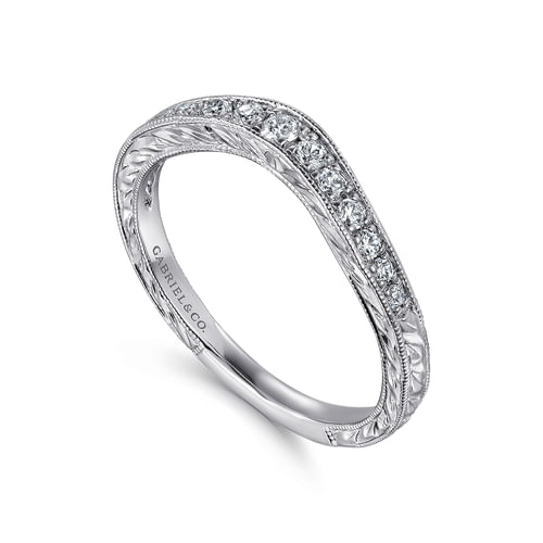 Vintage Inspired Curved 14K White Gold Micro Pavé Diamond Anniversary Band