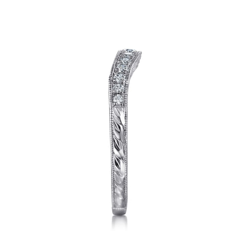 Vintage Inspired Curved 14K White Gold Micro Pavé Diamond Anniversary Band