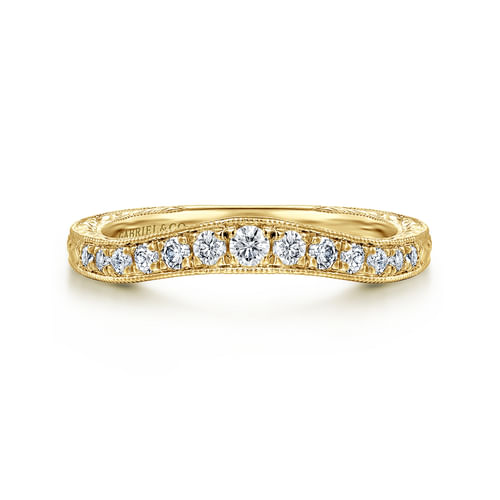 Vintage Inspired Curved 14K Yellow Gold Micro Pavé Diamond Anniversary Band