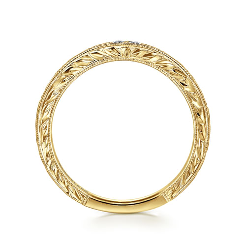 Vintage Inspired Curved 14K Yellow Gold Micro Pavé Diamond Anniversary Band